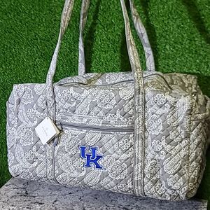 NWT Vera Bradley Cotton Collegiate Large Travel Duffle Bag - Grey/White